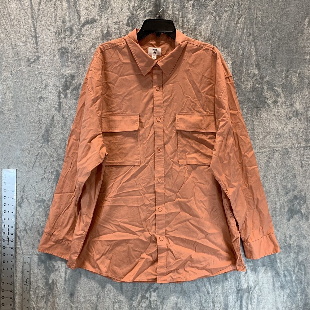 Mode of One Men's Button Up Shirt Long Sleeve Pockets Orange XXL